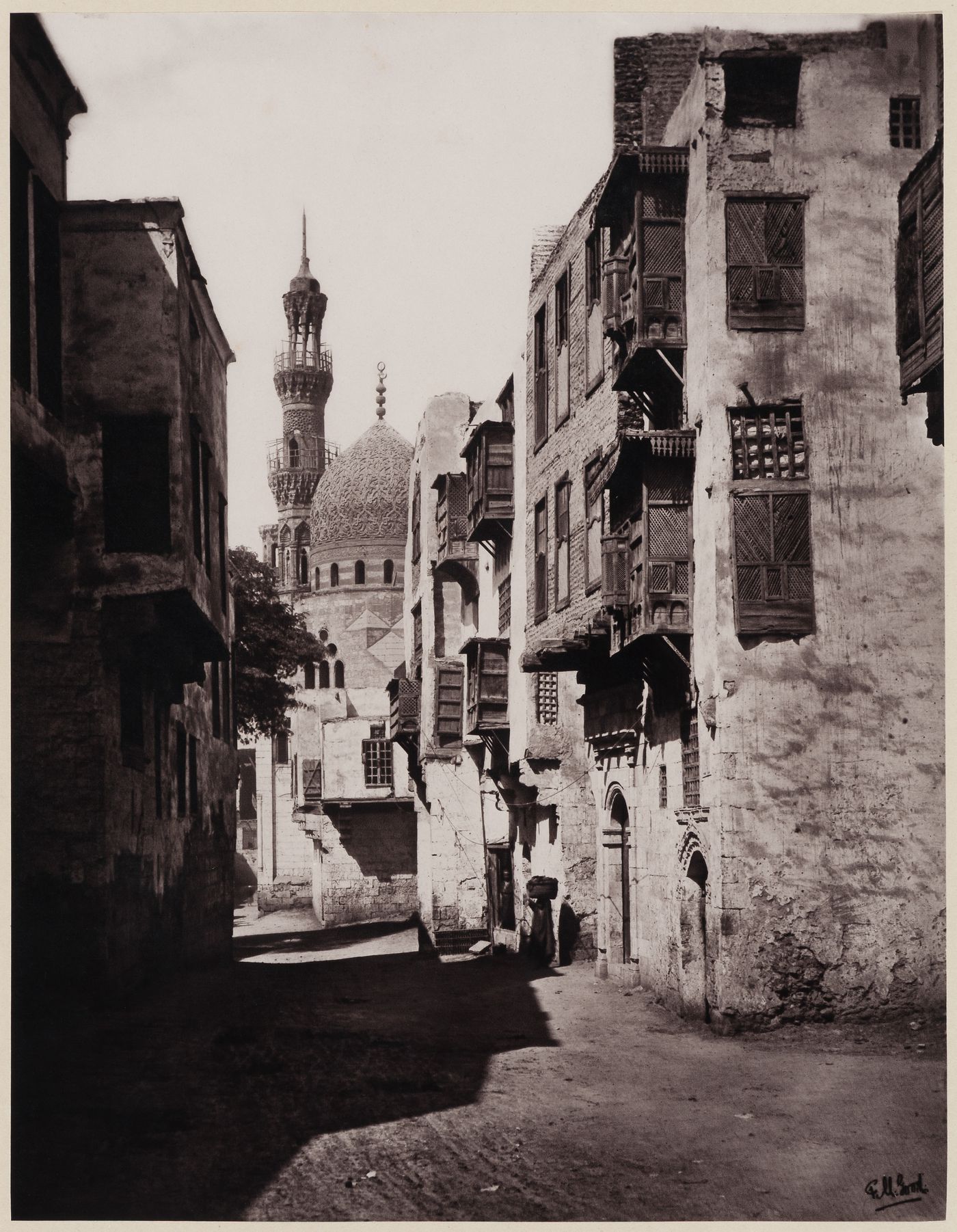 View along the Darb al-Ahmar, looking north, showing the Mosque and Mausoleum of Qha ir Bak, Cairo, Egypt
