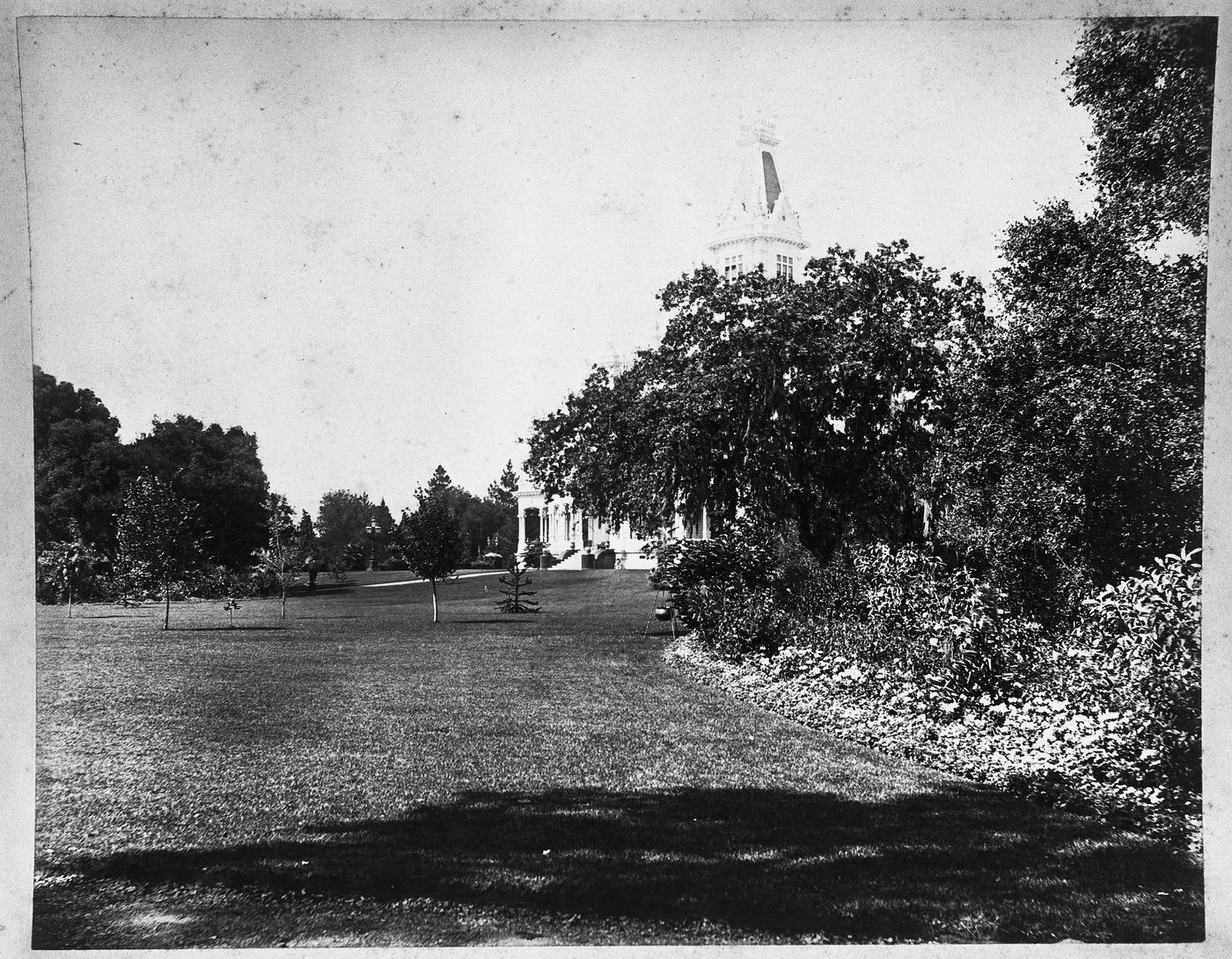 Looking up lawn towards main house, Linden Towers, James Clair Flood Estate, Atherton, California