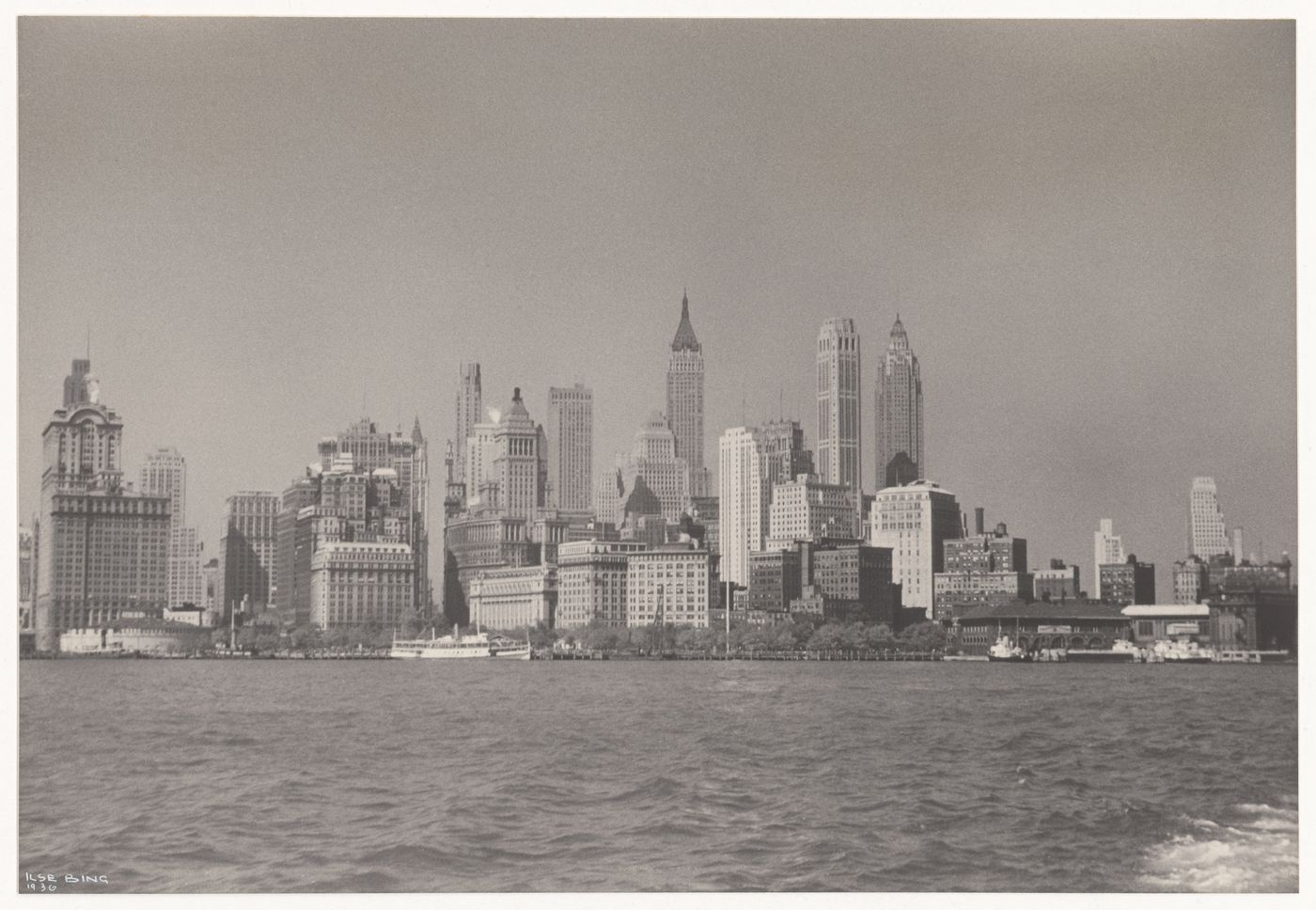 Aerial view of Manhattan showing the Chrysler Building and other skyscrapers and the East River, New York City, New York