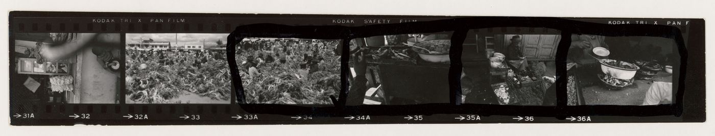 Strip of contact sheet of food market views, South America