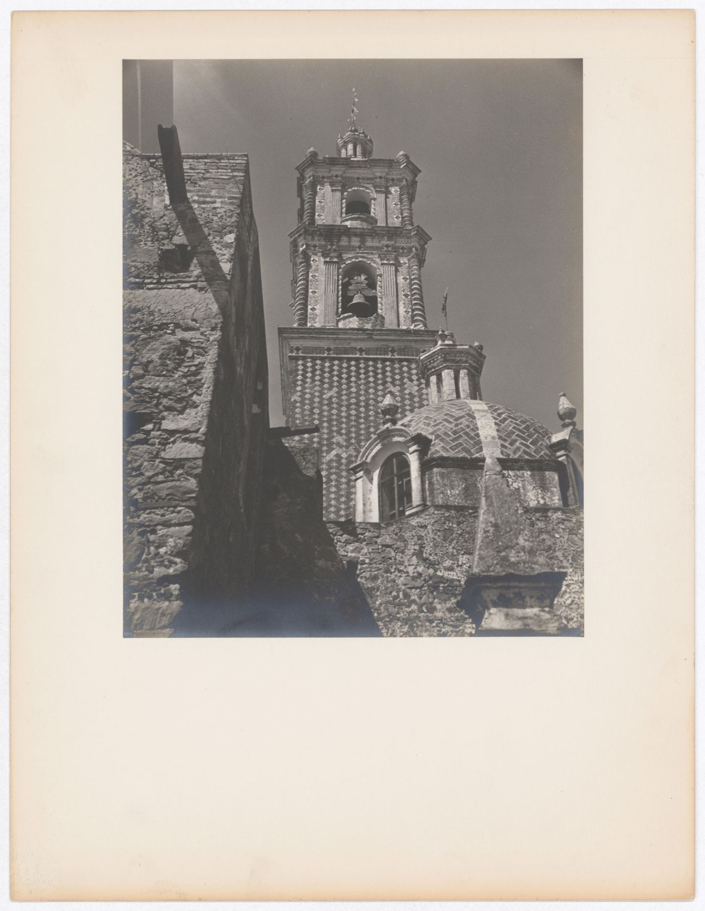 View of a bell tower and dome of Santa Maria, on the road between Puebla and Atlixco, Mexico