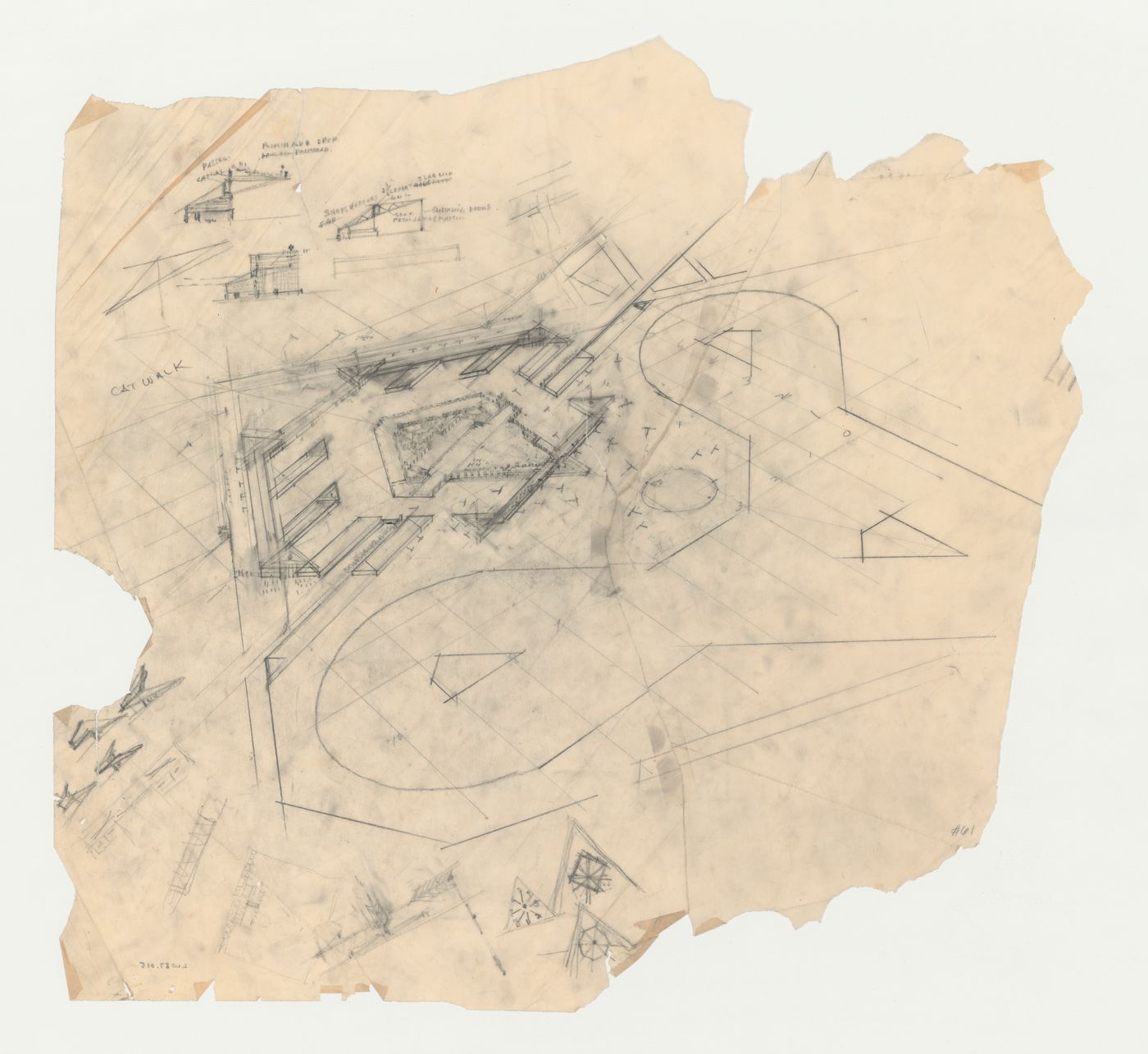 Los Angeles Municipal Airport: Bird's-eye view with sketches for details