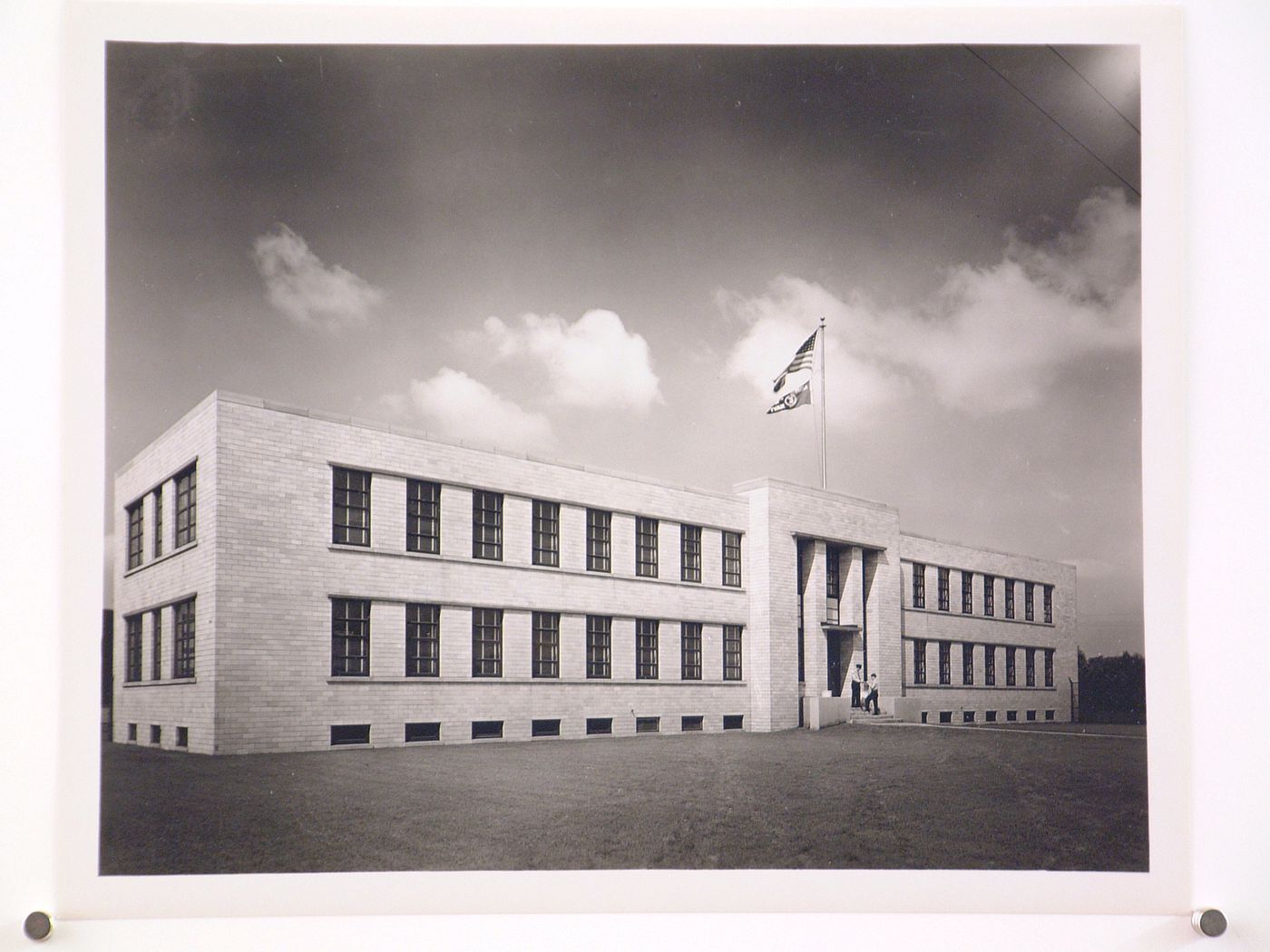 View of the principal façade of the Administration Building, General Motors Corporation Chevrolet division Aviation Engine Assembly Plant, Tonawanda, New York