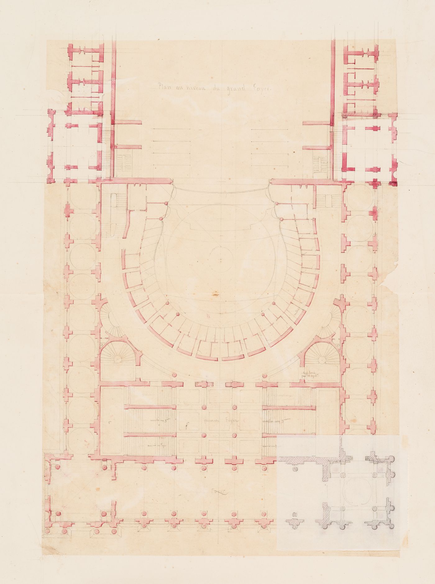 Plan for the "niveau du grand foyer" for an opera house for the Académie royale de musique