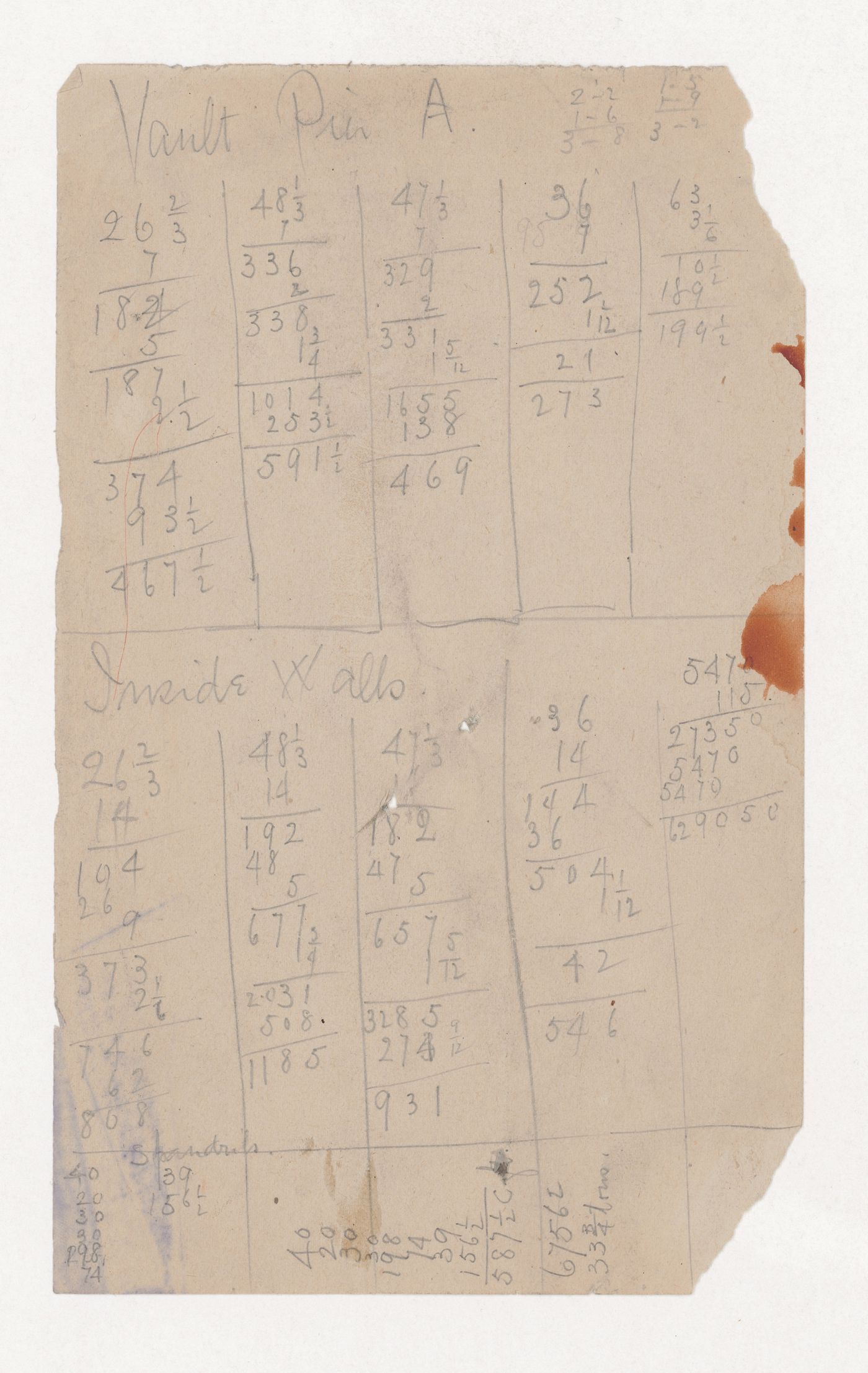 Monadnock Building, Chicago: Load calculations for vault pier A and interior walls, and possibly for the spandrels