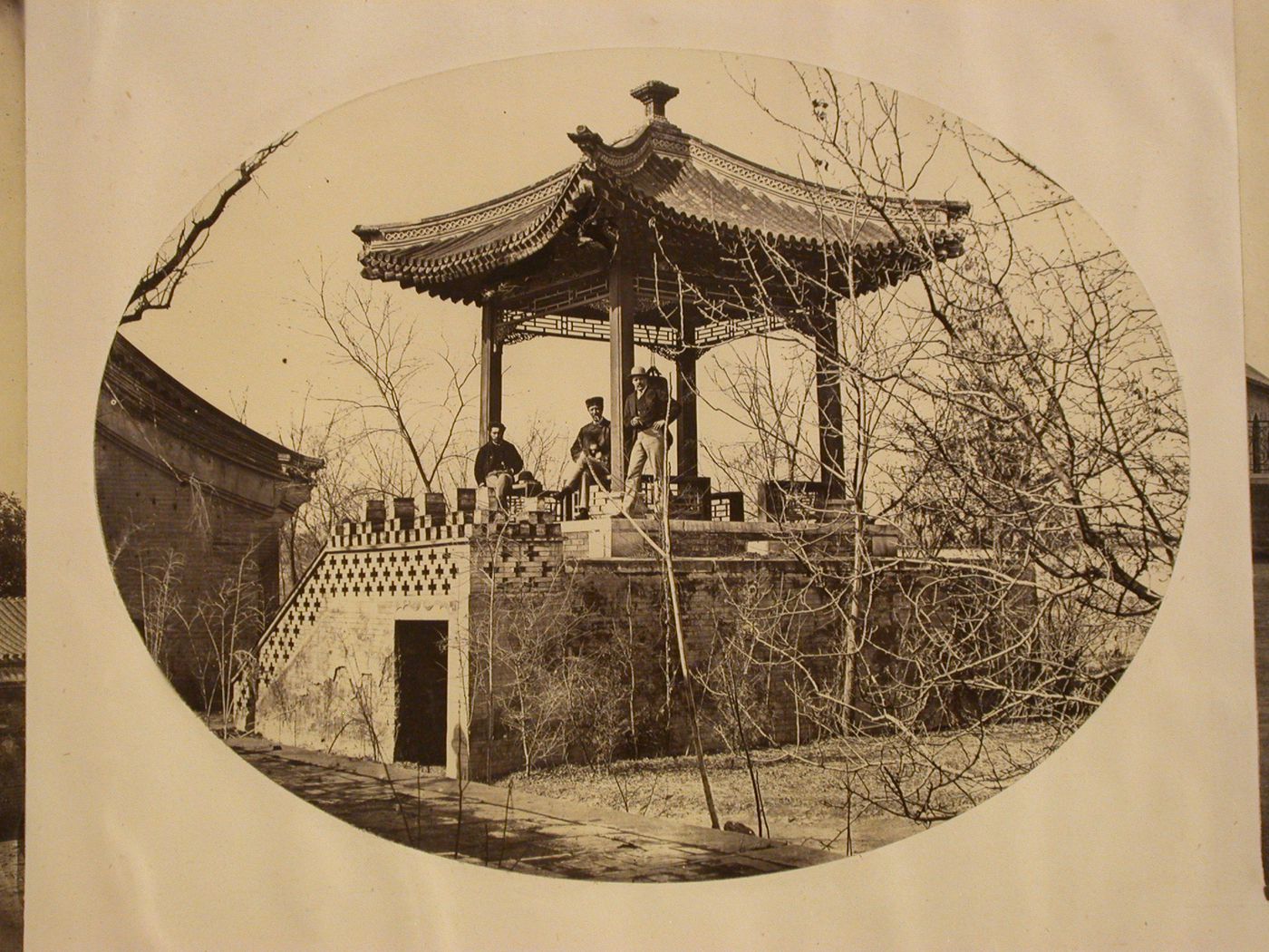 View of the pavilion of the great bell in the French Legation of Peking (now Beijing), China