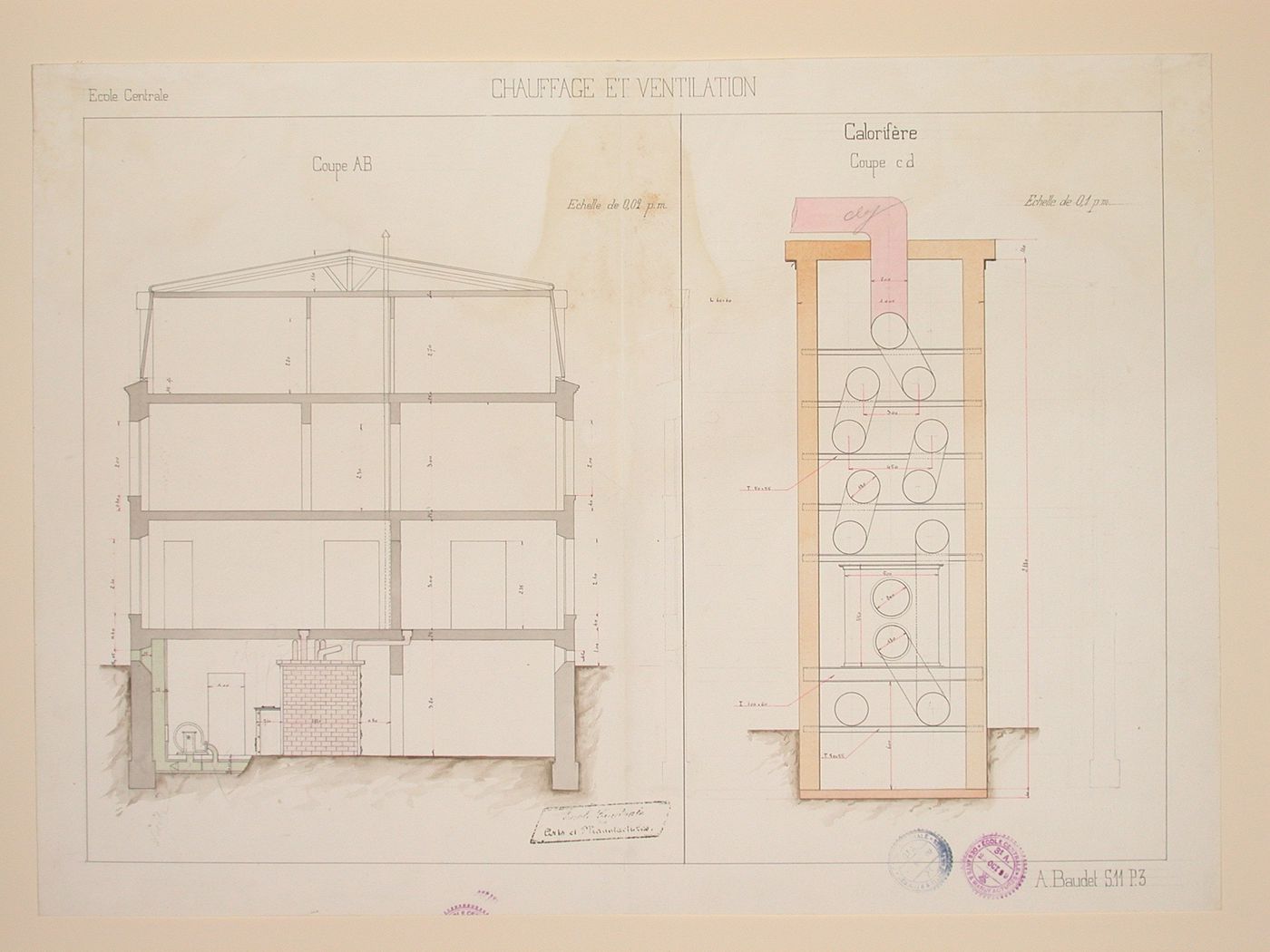 Student engineering drawing: heating and ventilation for a residence