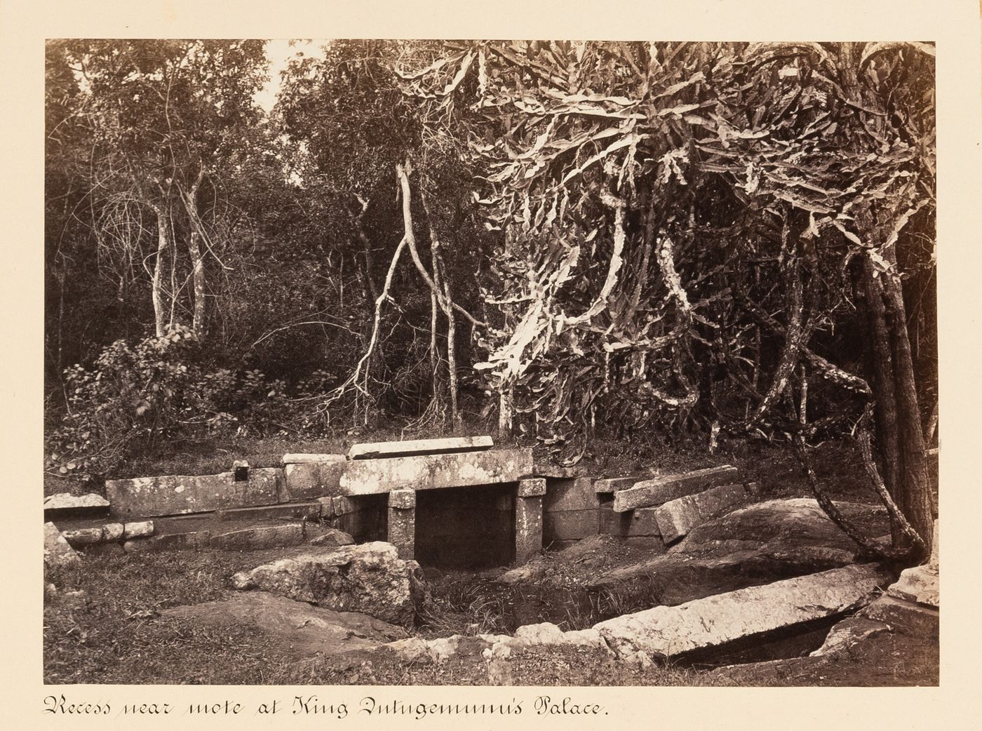 View of an entrance to a cave, King Mahasen's Palace, Anuradhapura, Ceylon (now Sri Lanka)