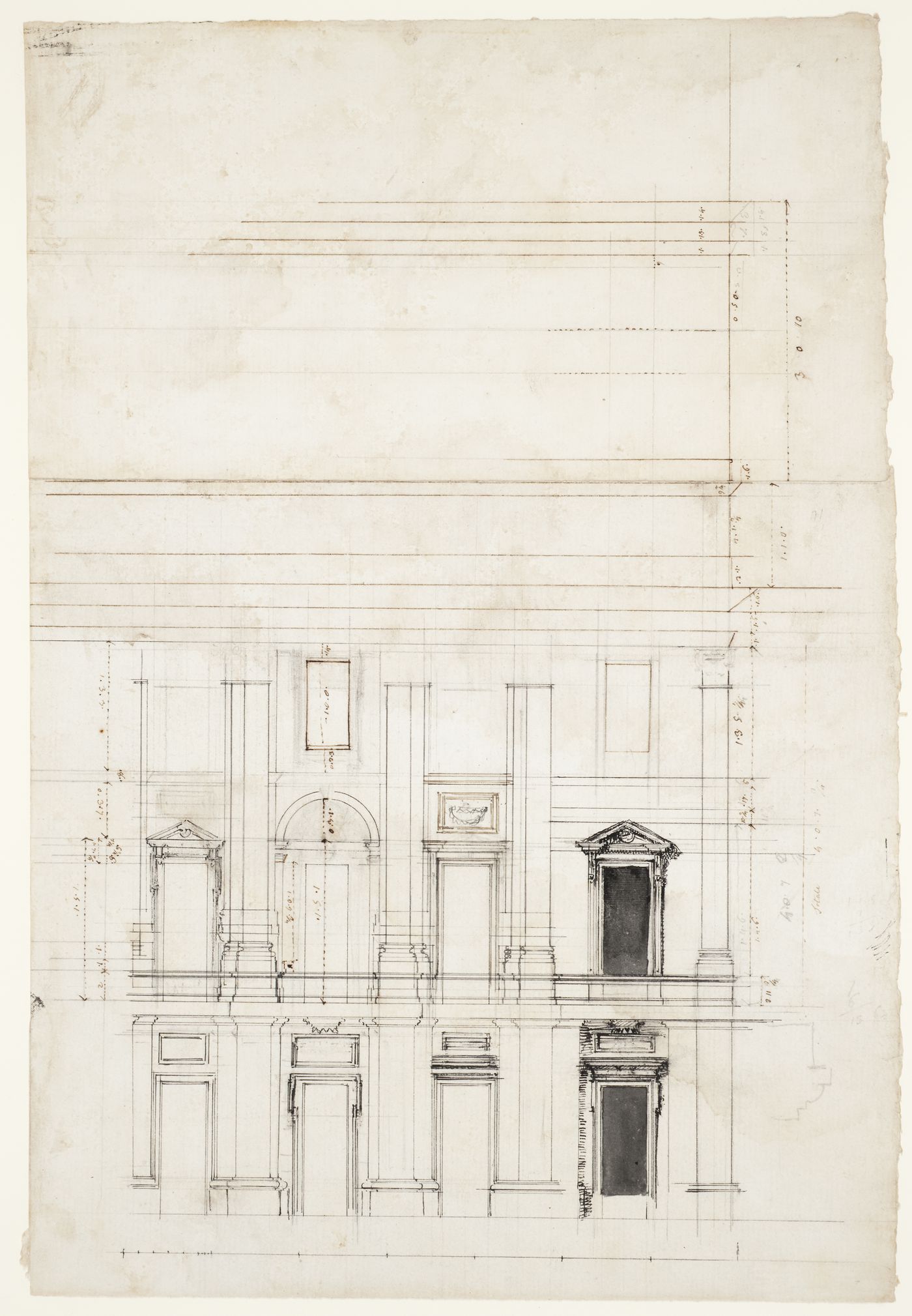 Partial elevation for Castello di Rivoli, Turin