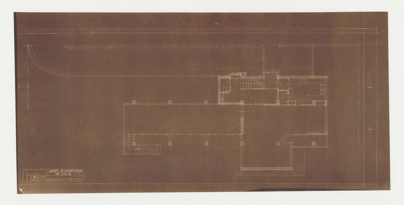 First floor plan for Villa Palicka showing the first stage of design, Prague, Czechoslovakia (now Czech Republic)