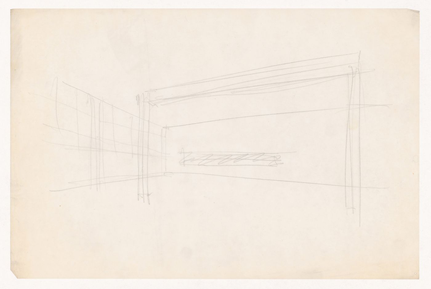 Perspective sketch showing truss for the Gymnasium