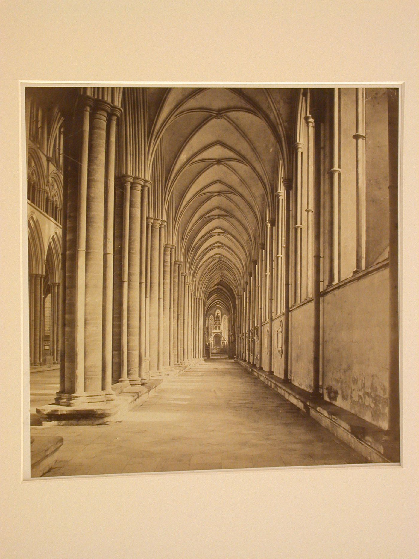 Interior view of aisle of cathedral, England ?