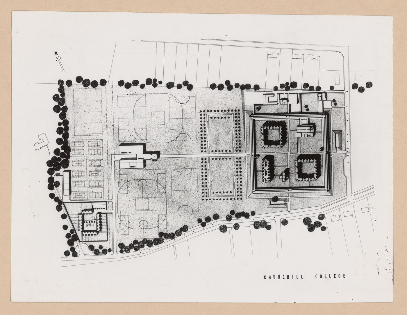 Photograph of plan for Churchill College, University of Cambridge, Cambridge, England
