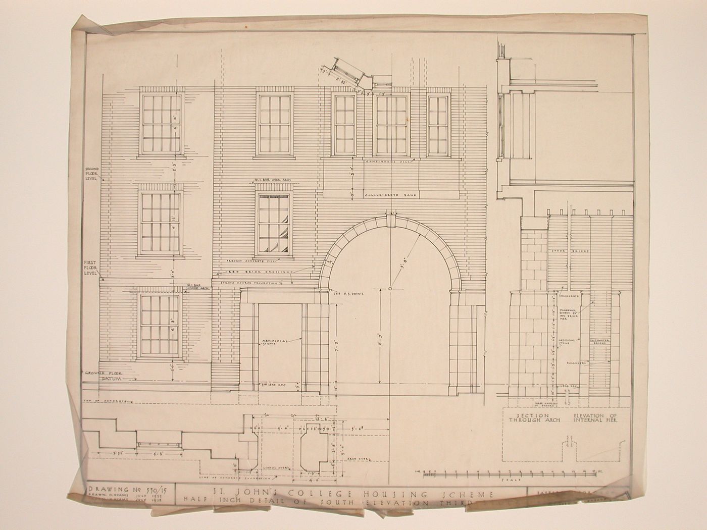Detail for the south elevation of the third block of St. John's College site housing scheme