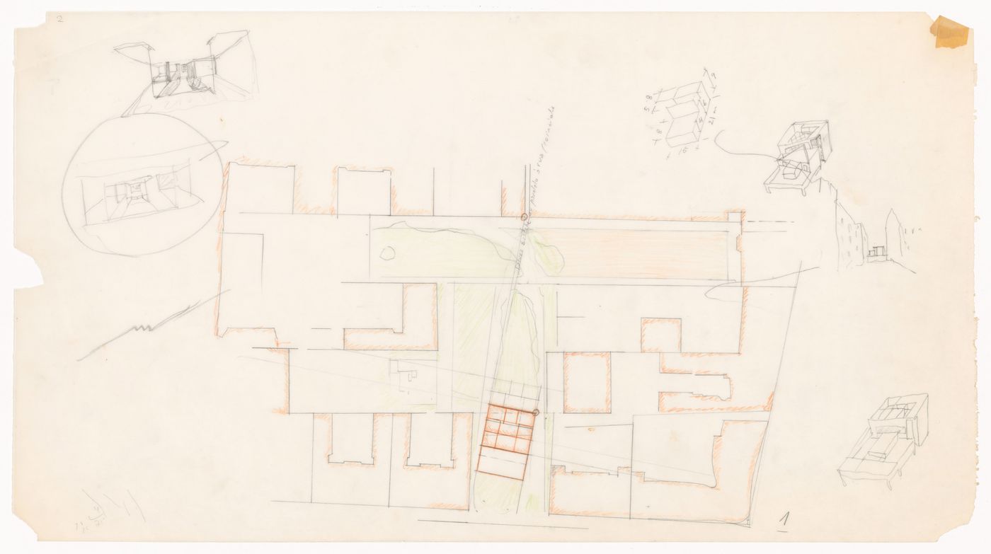 Plan and sketches for Senior's club, Block 121, Berlin