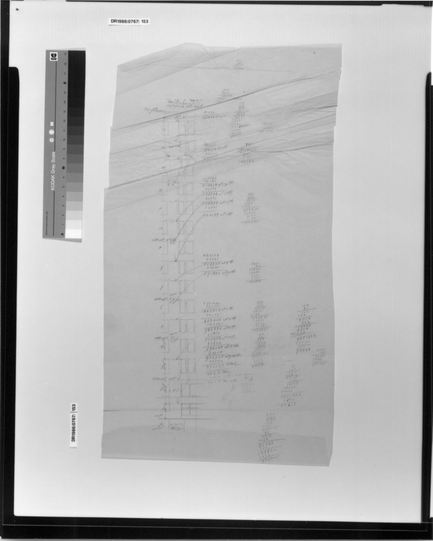 Monadnock Building, Chicago: Partial elevation with load calculation for piers K, L, M and N