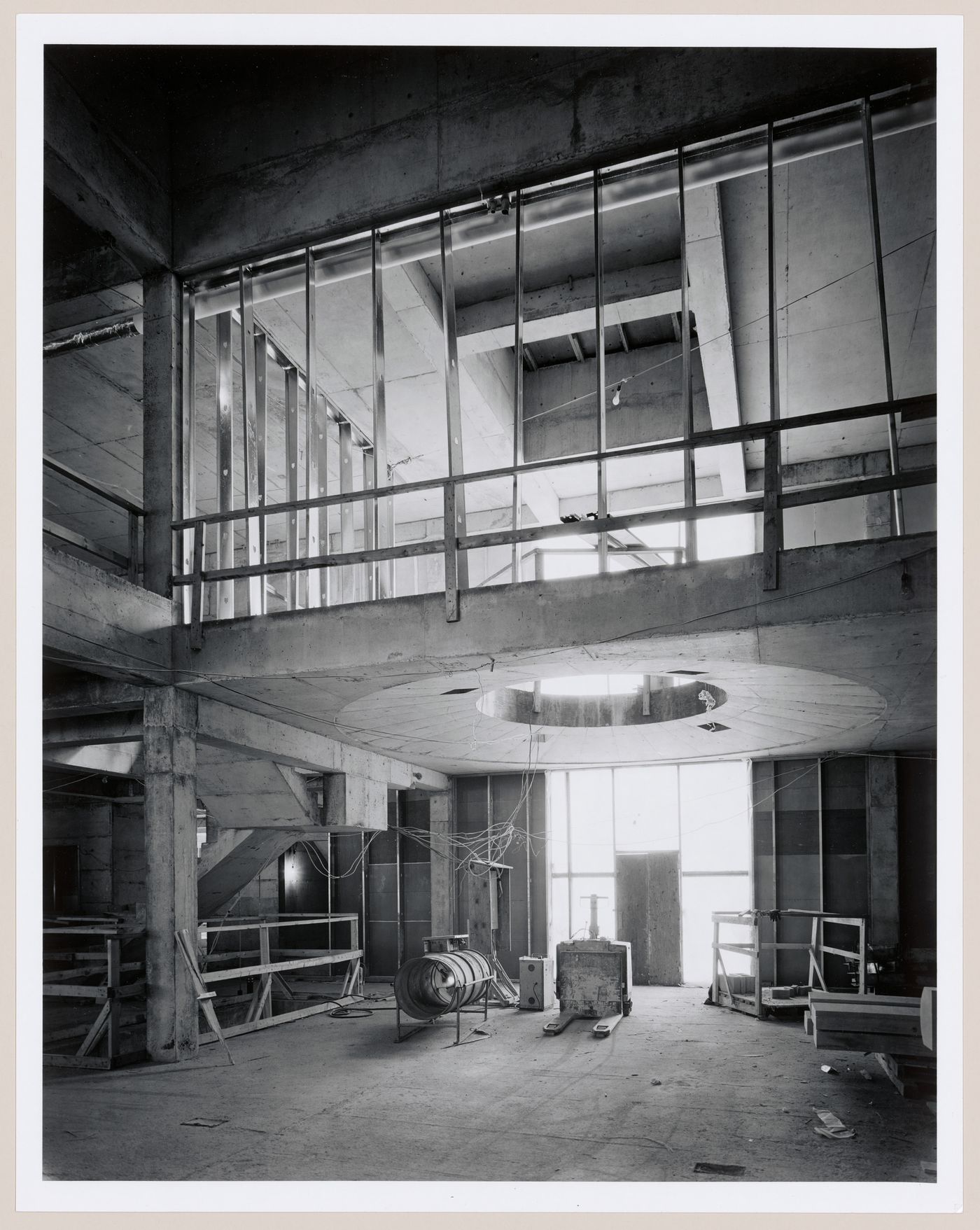 Interior view of the Library Rotunda with a mechanical systems room above, Canadian Centre for Architecture under construction, Montréal, Québec