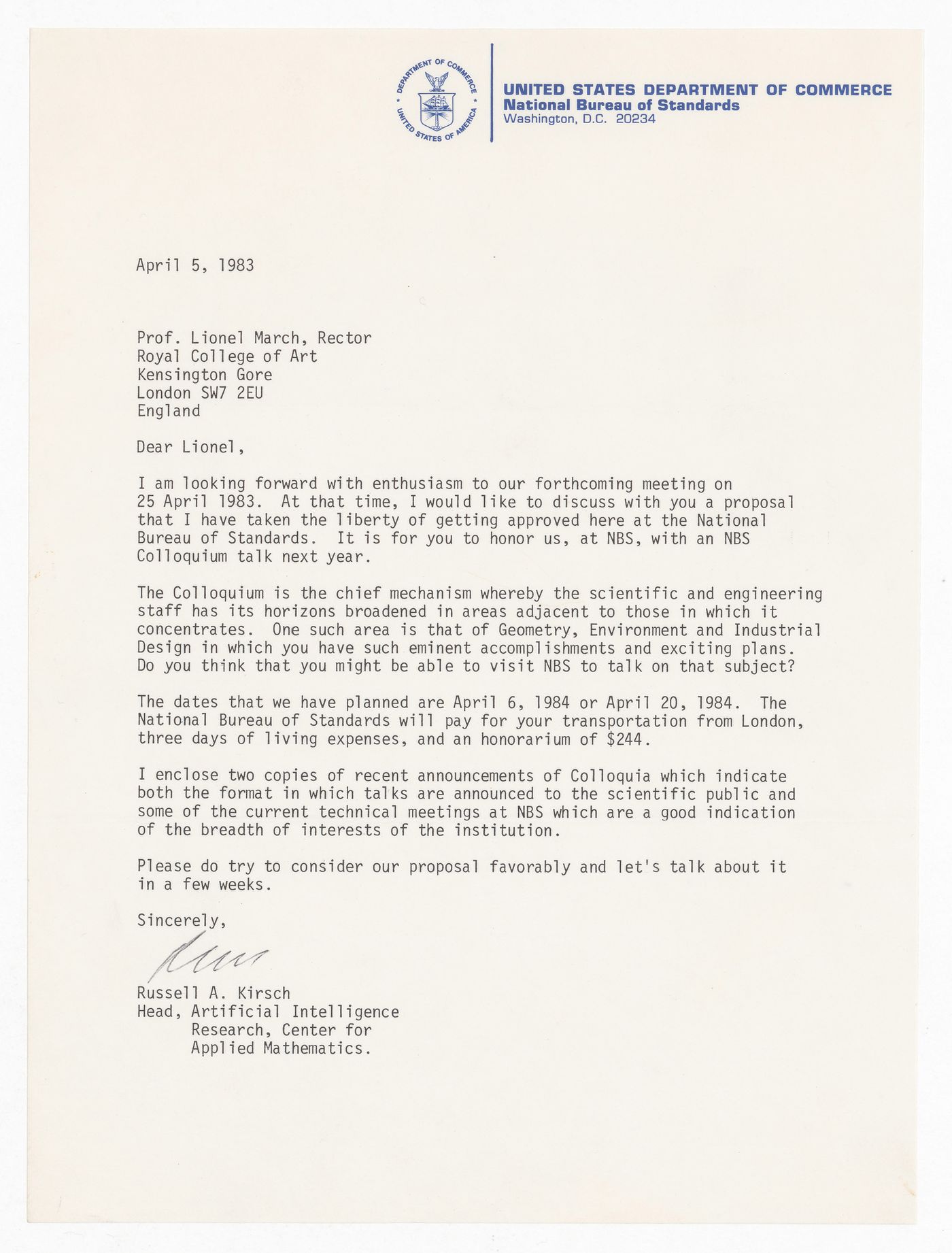 Letter from Russell A. Kirsch to Lionel March