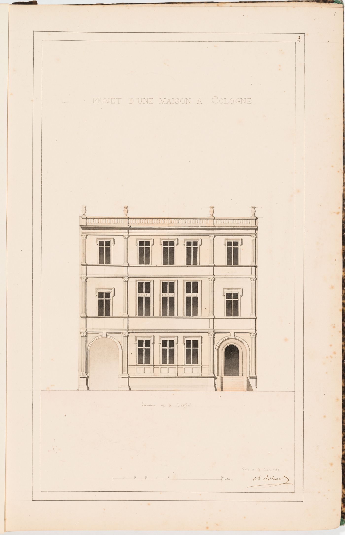 Elevation for the garden façade for a three-storey house, Cologne