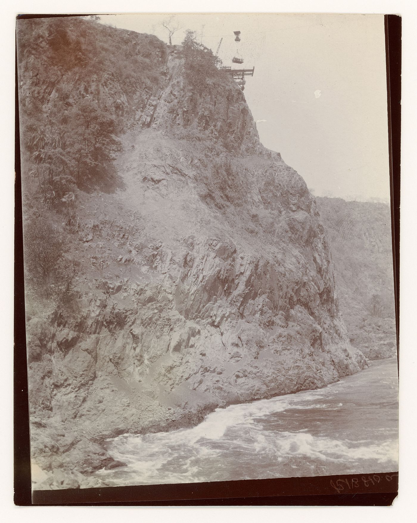 View of start of construction of Victoria Falls Bridge, Zambezi River, crossing the border between Victoria Falls, Zimbabwe and Livingstone, Zambia