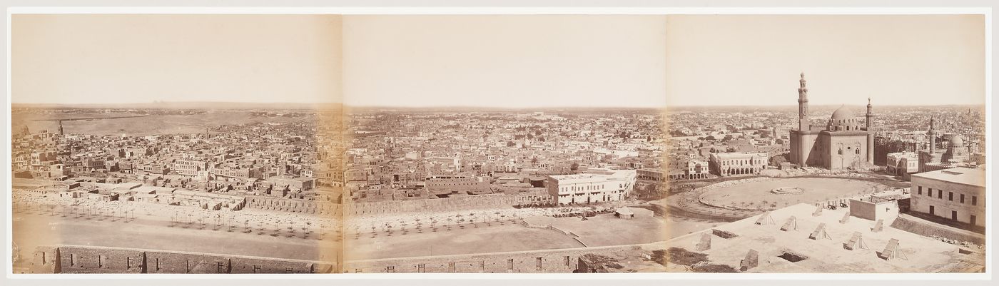 Panoramic view of  Cairo from the Citadel  showing  the Mosque of Sultan Hassan, Egypt