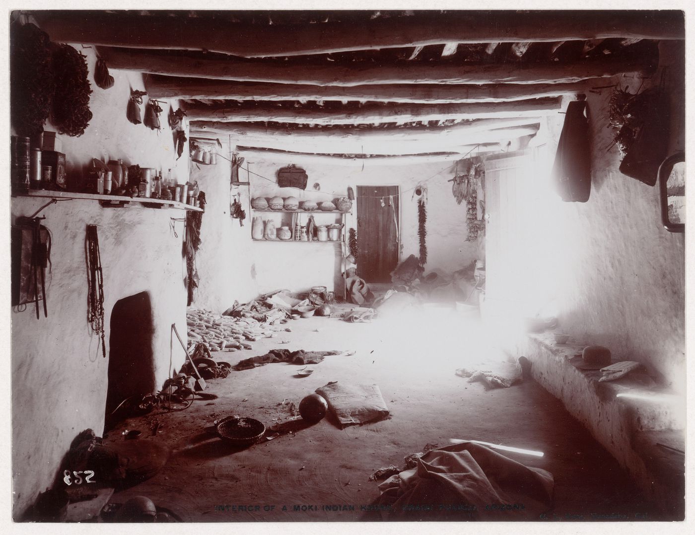 View of interior of a Moqui home, Oraibi (now Old Oraibi), Arizona, United States