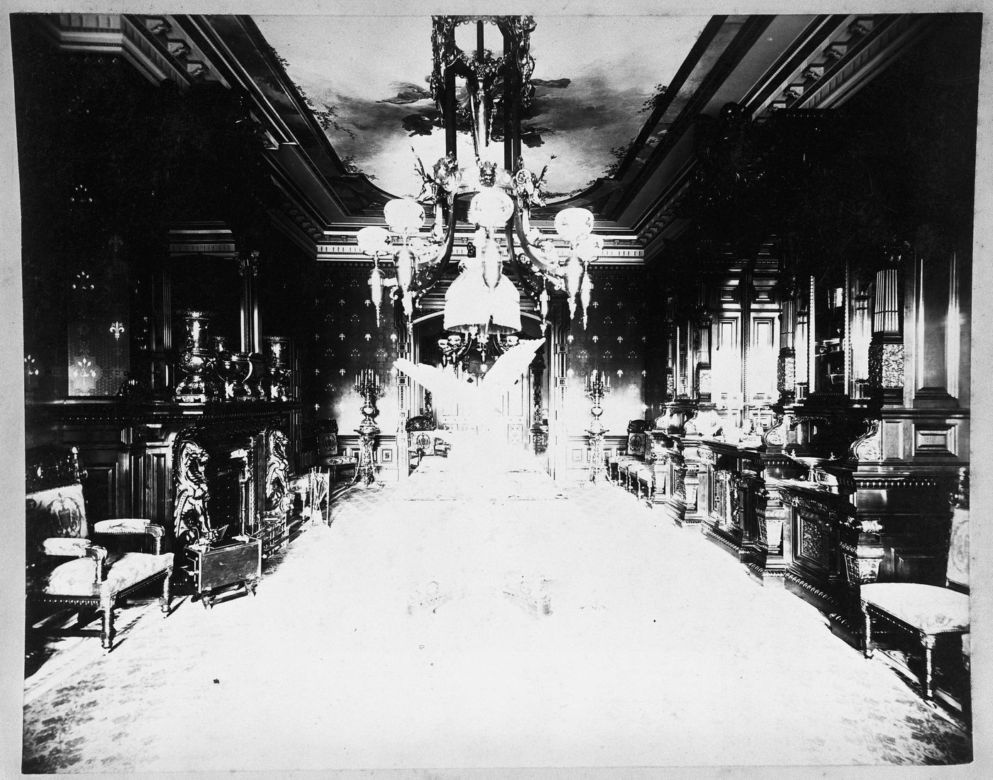 Room interior with chandelier, Linden Towers, James Clair Flood Estate, Atherton, California