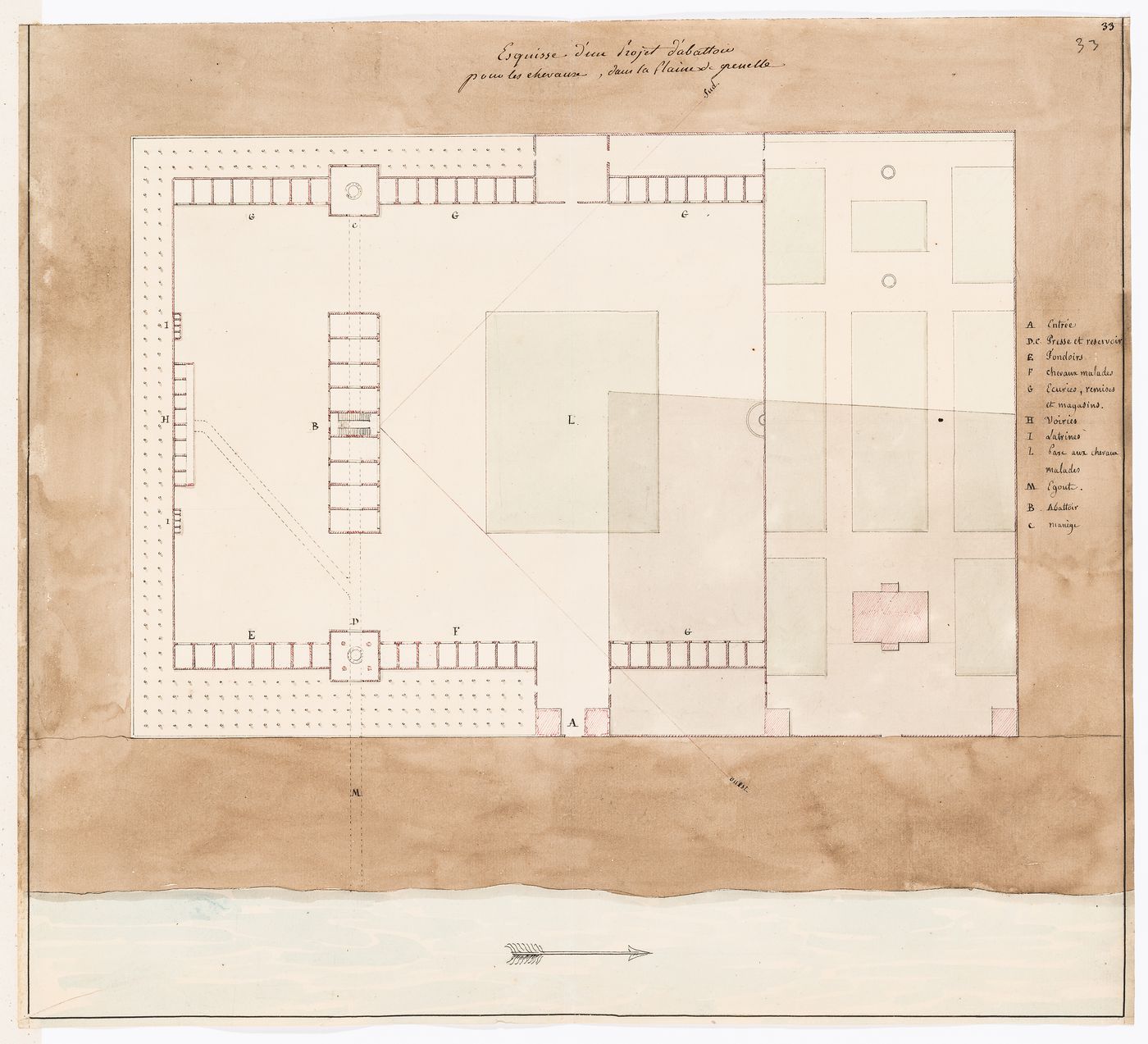 Project for a horse slaughterhouse, Plaine de Grenelle: Variant site plan