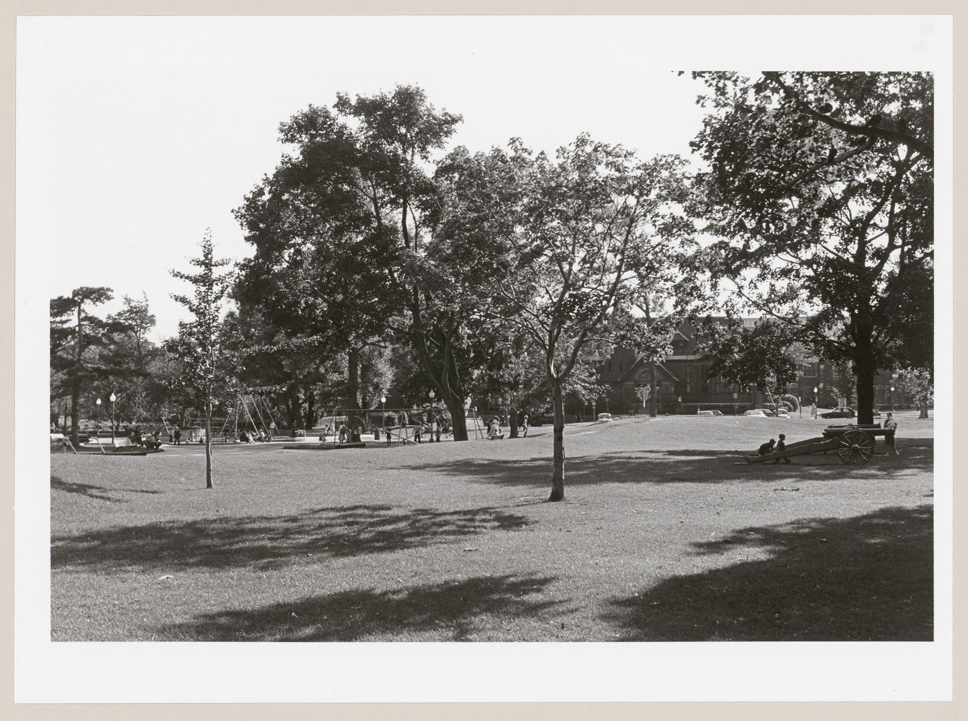 View of Westmount Park showing the playground and Westmount Library in the background, Québec