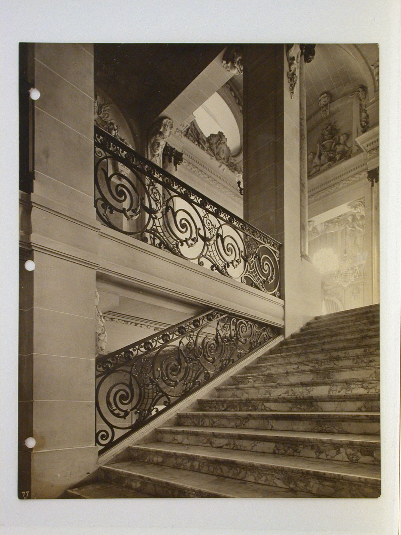 Unidentified building: Stairway with ironwork by Edgar Brandt, Paris [?], France