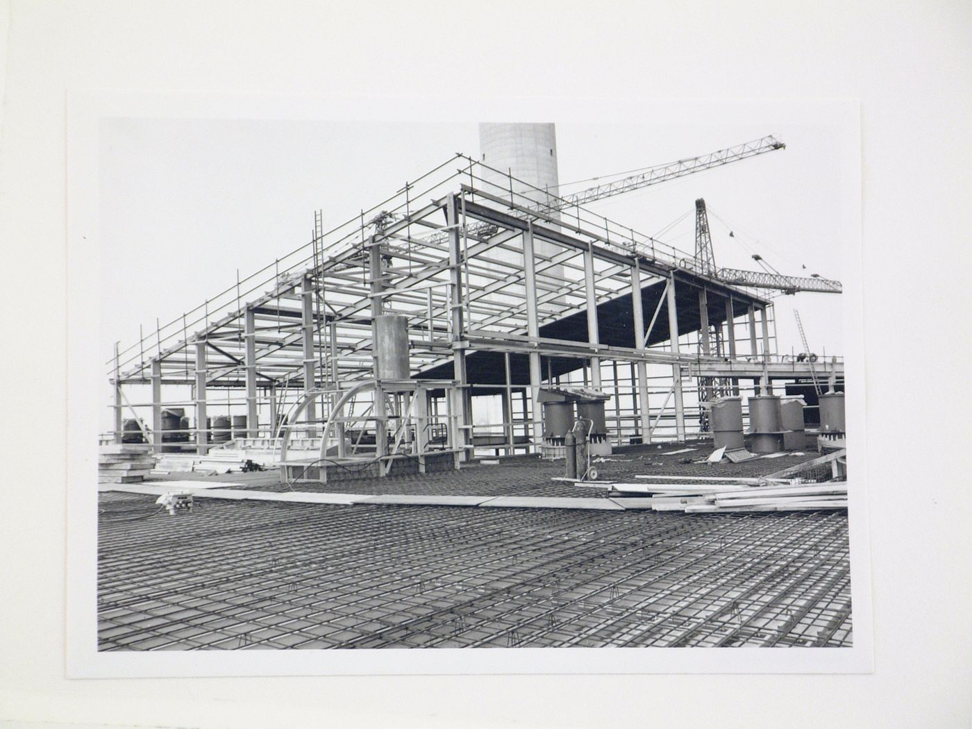 View of construction of steel structure for power station, United Kingdom