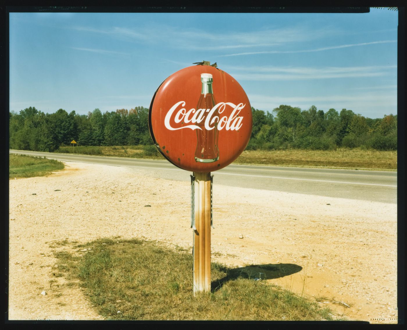 Coca, Cola sign on highway, Burnsville, Mississippi. 1978.