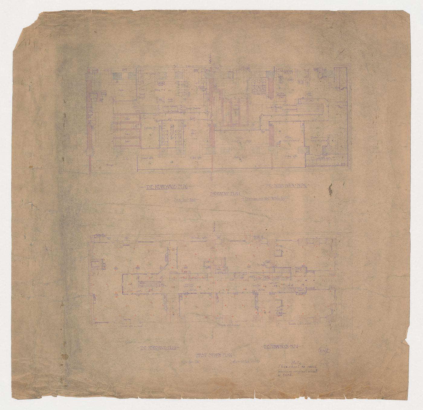 Monadnock and Kearsarge Buildings, Chicago: Basement and first floor plans