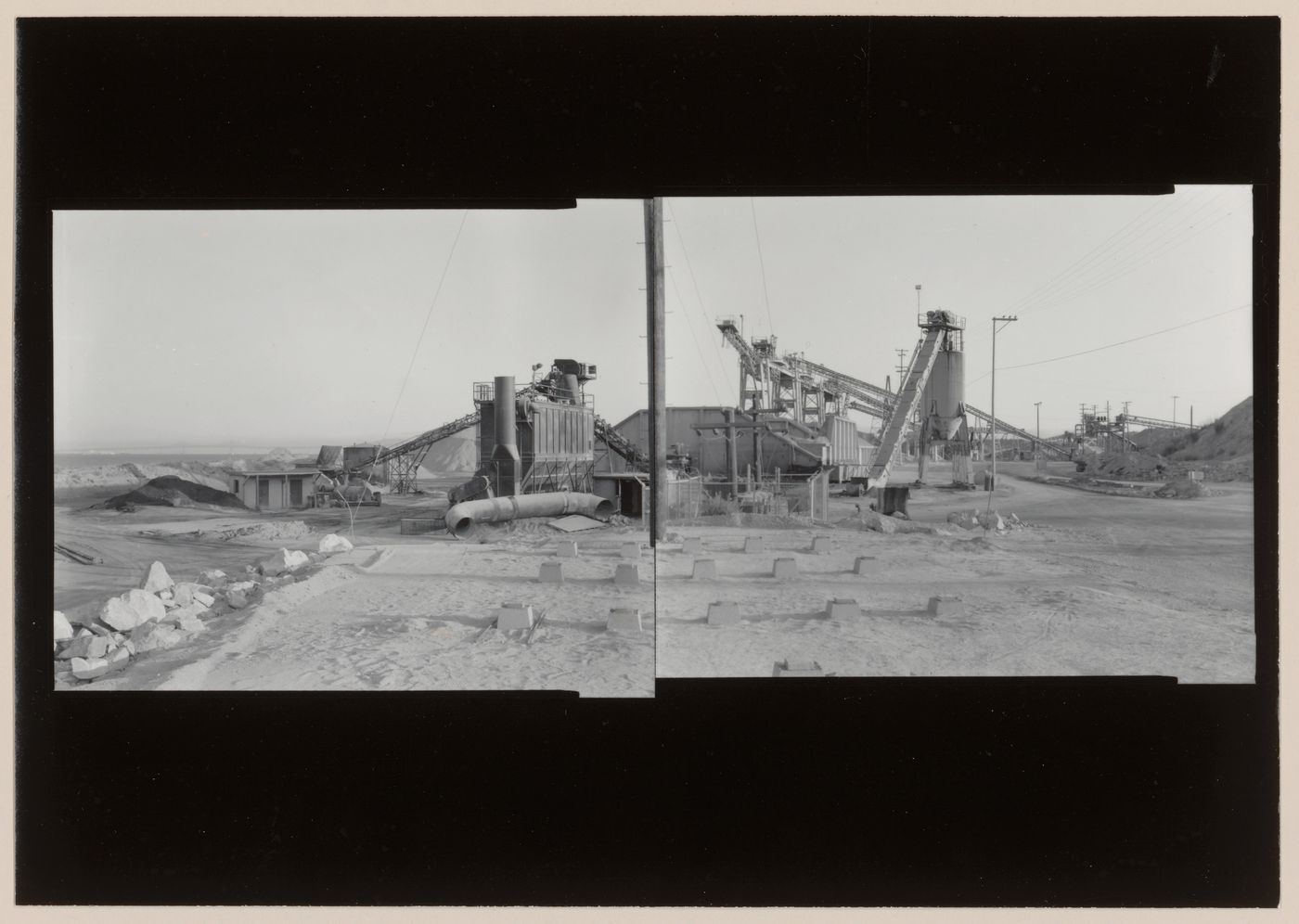 Panoramic composite photograph of the San Rafael Rock Quarry showing machinery, Point San Pedro, San Rafael, Marin County, California, United States