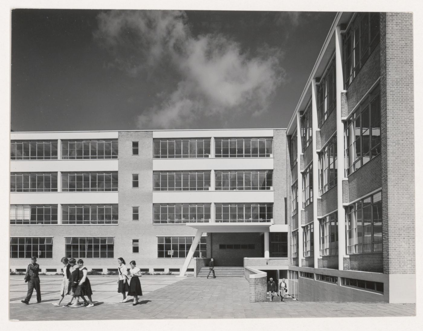 View of the principal façade of the Second Liberal Christian Lyceum showing the main entrance, The Hague, Netherlands