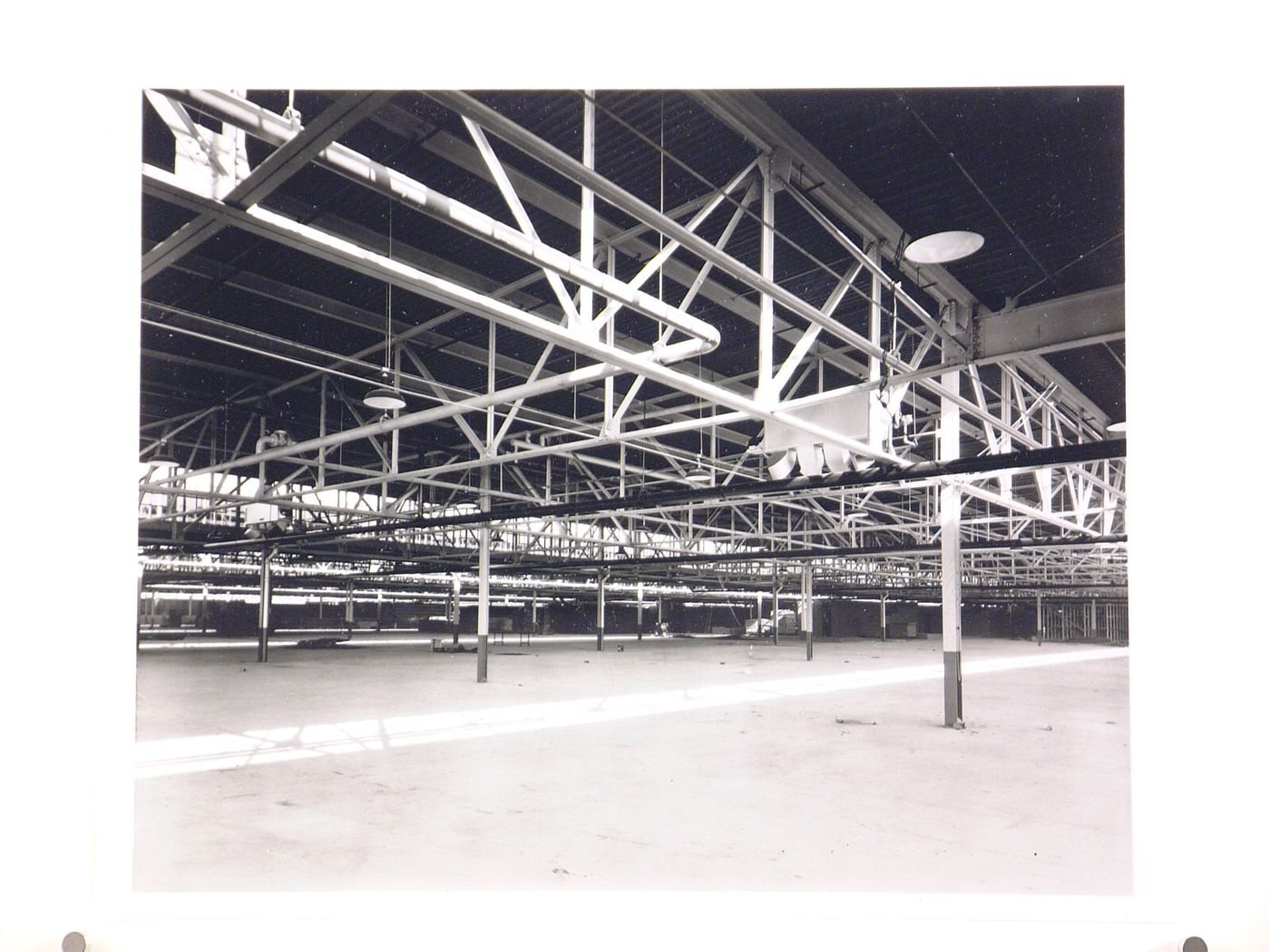 Interior view of a warehouse under construction, Chrysler Corporation Automobile Assembly Plant [?], Marysville, Michigan