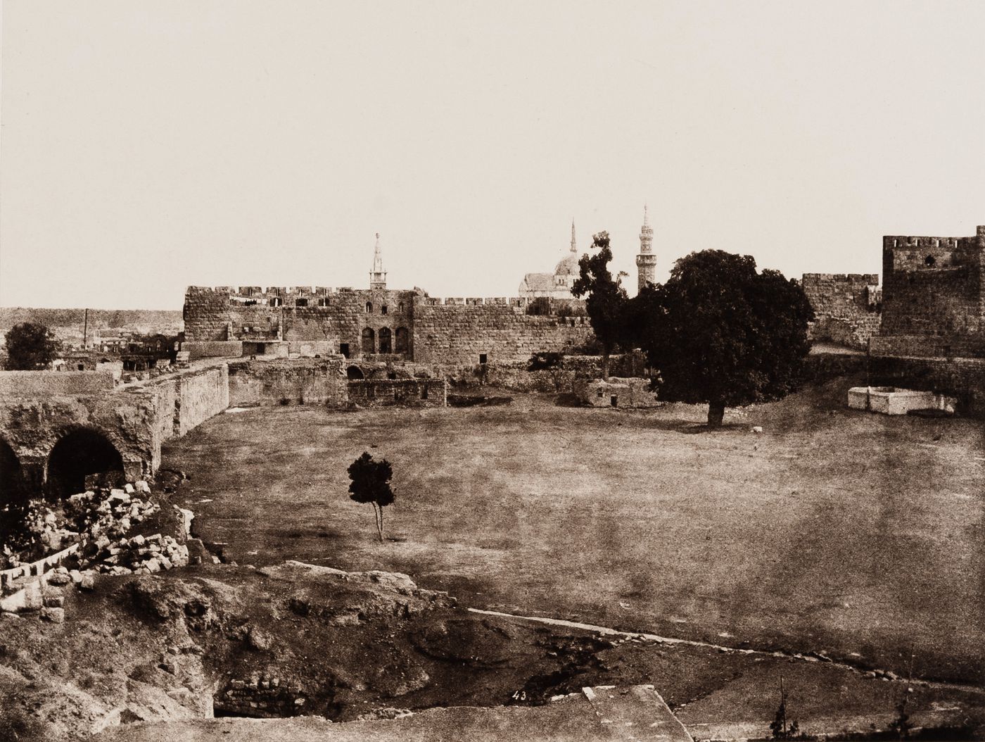 View of the ruins of the castle from within the walls, Damascus, Ottoman Empire (now in Syria)