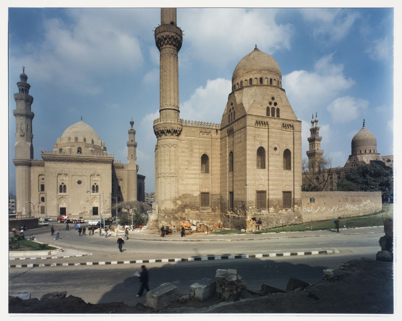 View of Sultan Hassan (on left) from the Citadel across several streets, Cairo, Egypt