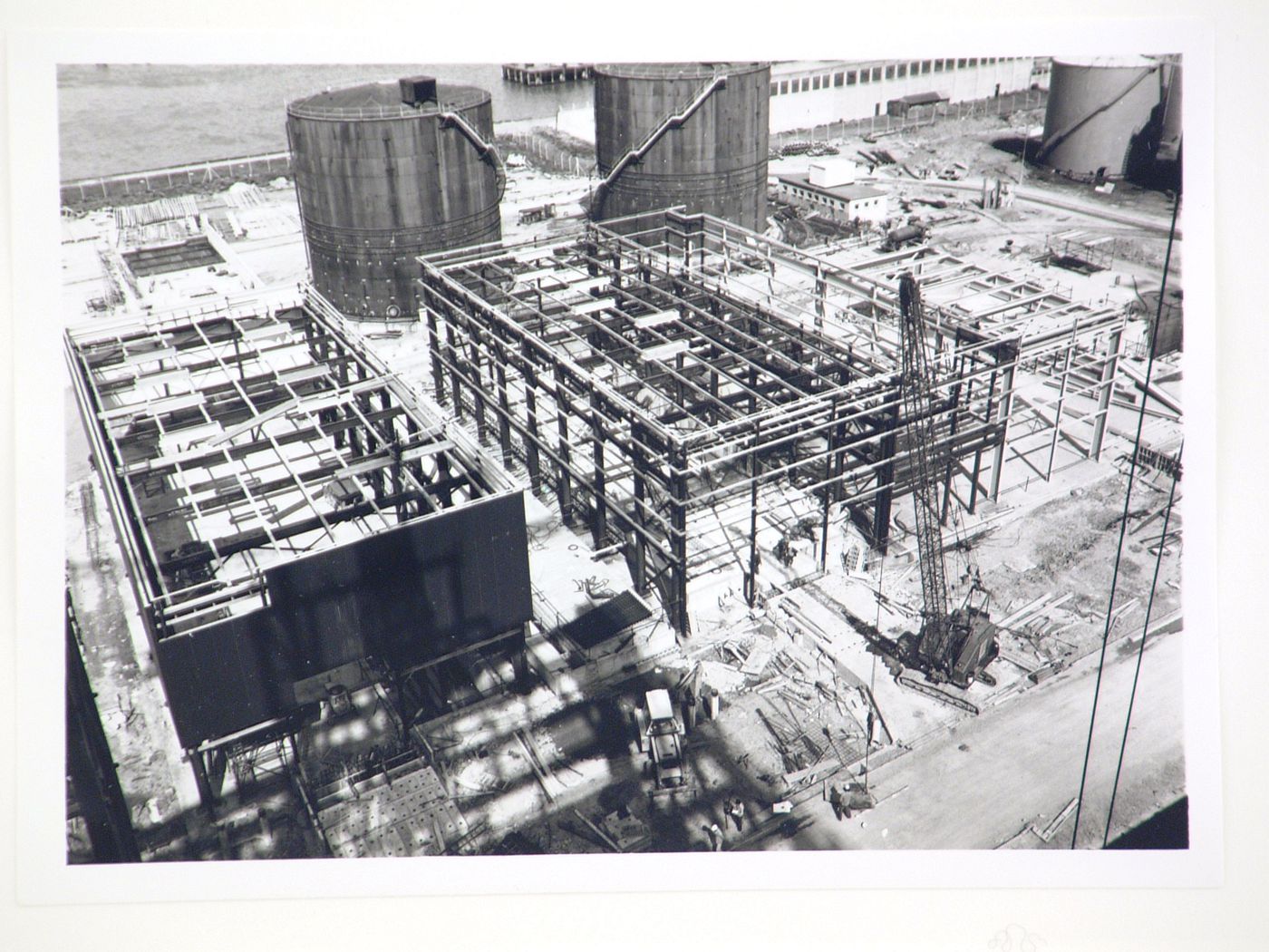 View of construction of steel structure for power station, United Kingdom