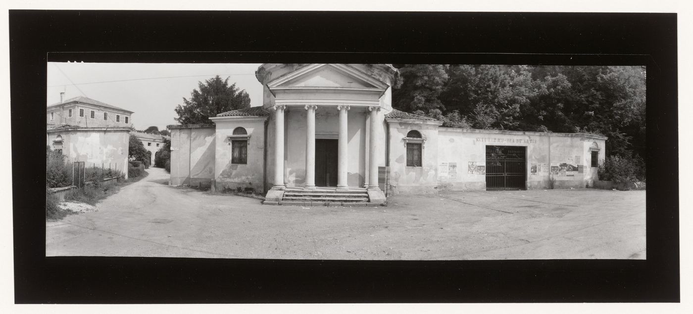 View of the principal façade of a public building [?] showing a portico entrance, Rome [?], Italy