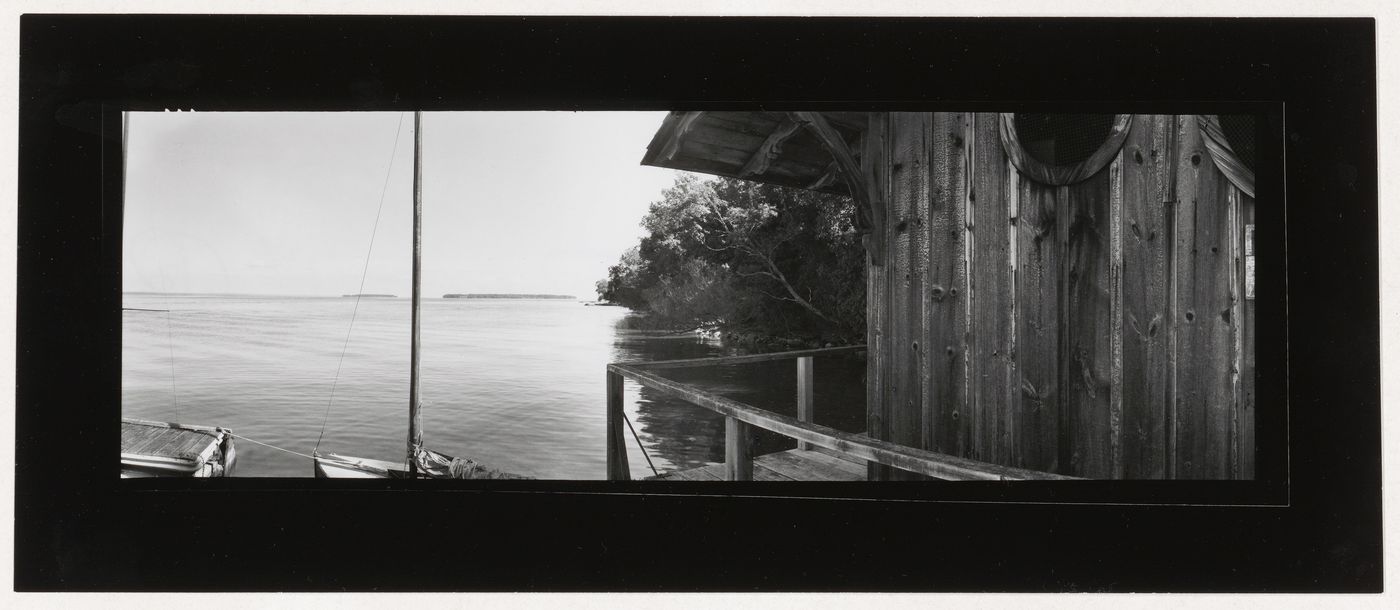 View of Beechcroft boathouse and dock, Rocker Point, Ontario