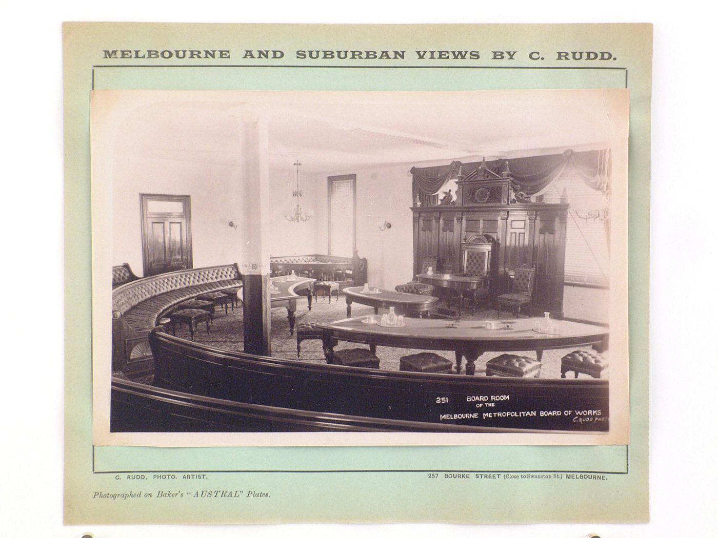 Interior view of the boardroom of the Melbourne Metropolitan Board of Works, Australia