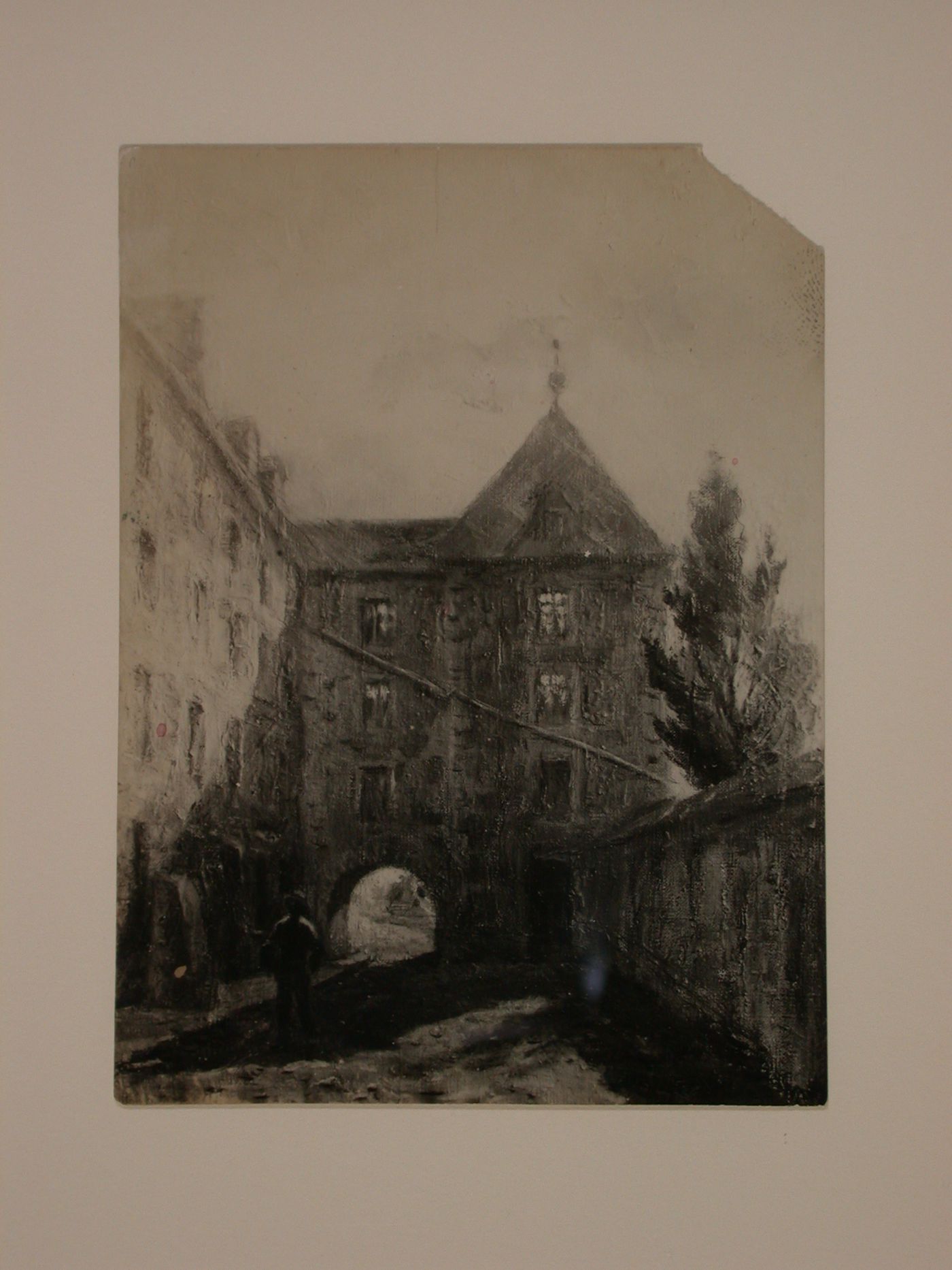 Photograph of a painting of the tower of the old seminary