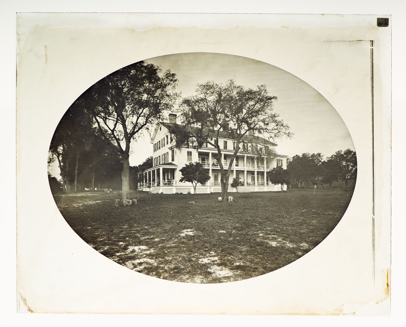 View of three story white frame house, (possibly) St. Ausgustine, Florida, United Staes of America