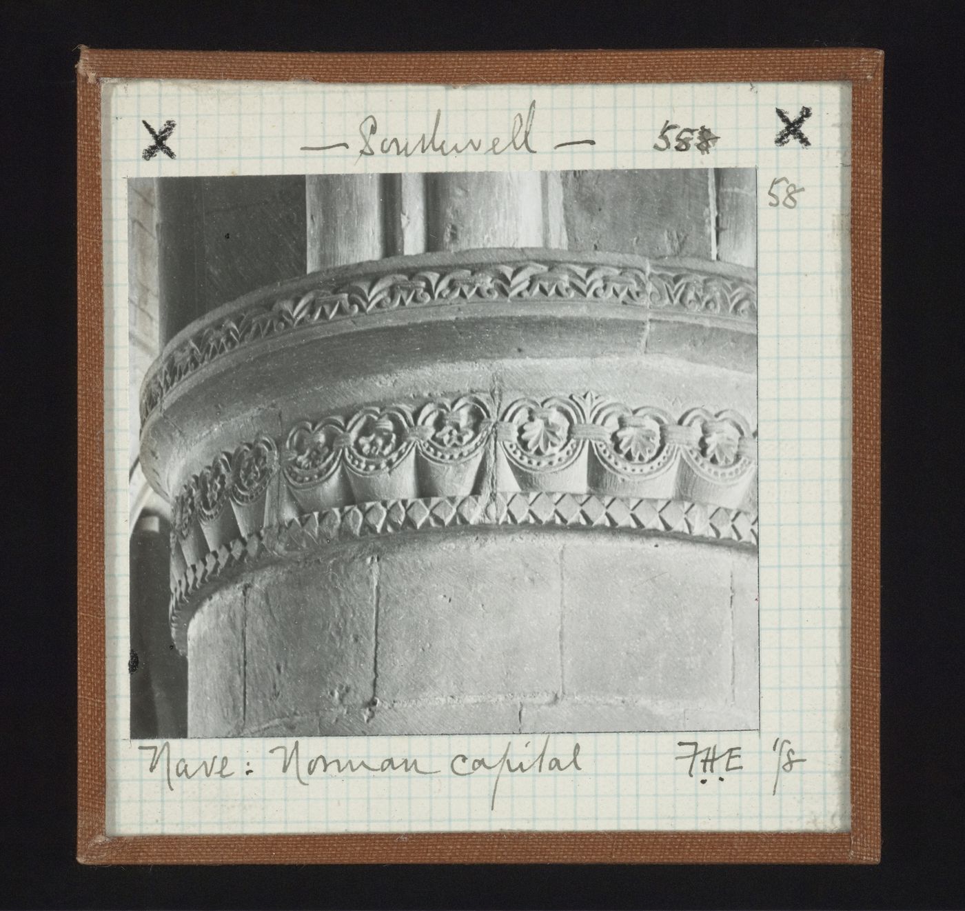 View of norman capital in nave of Southwell Minster, Southwell, Nottinghamshire, England