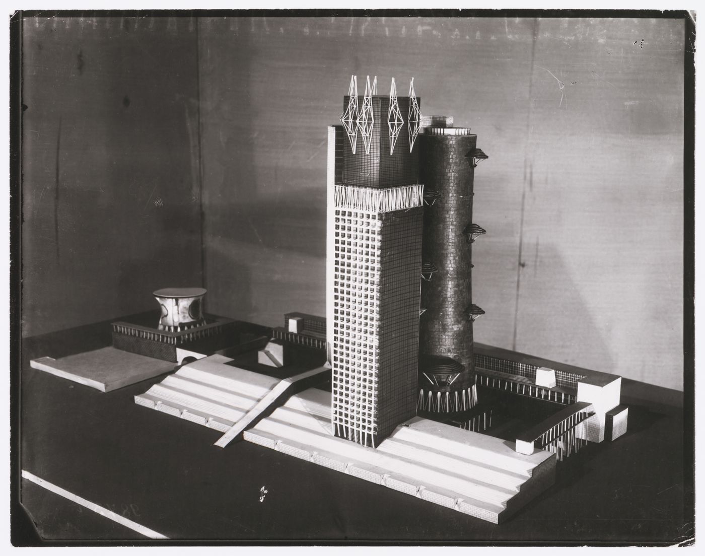 Photograph of a model for the Narkomtiazhprom (People's Commissariat of Heavy Industry) Building, Moscow