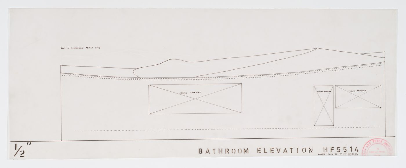 Exterior elevation showing the viewing apertures for the bathing area, House of the Future, Daily Mail Ideal Homes Exhibition, London, England