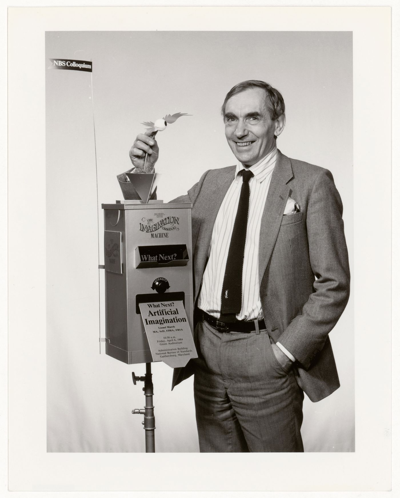 Photograph of Lionel March and Imagination Machine for National Bureau of Standards Colloquium