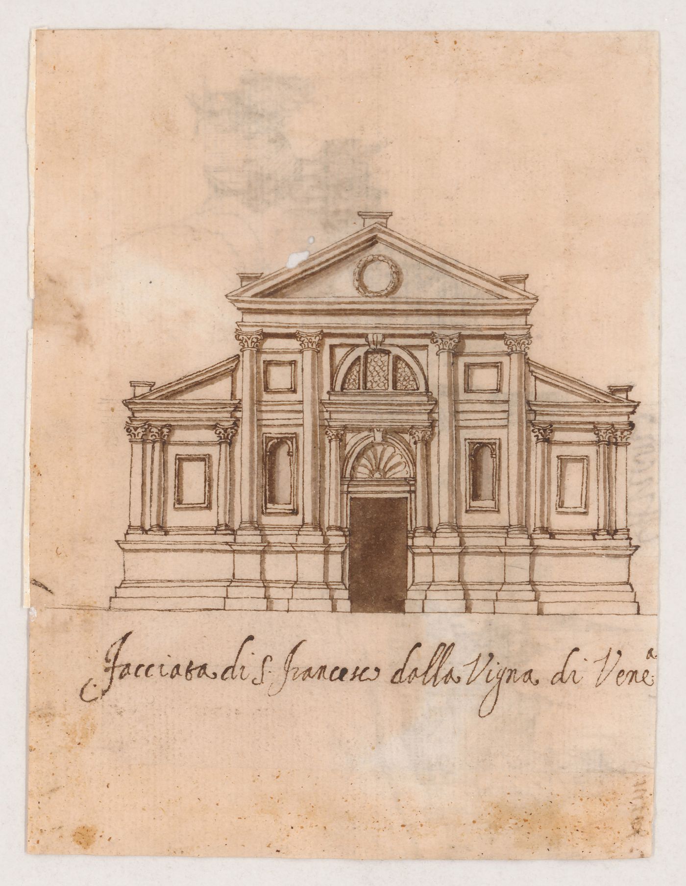 Elevation of the façade of San Francesco della Vigna, Venice; verso: View of the town of Ariano