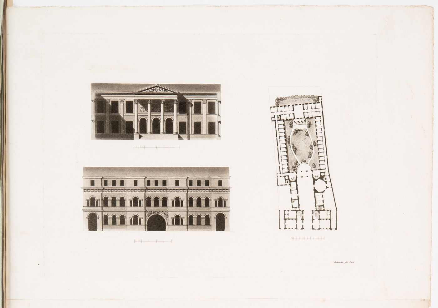 Elevations and plan for an unidentifed building, perhaps an hôtel